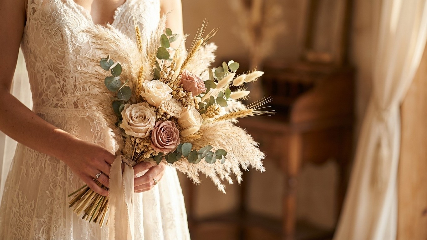 Bouquet de fleurs séchées pour mariage : styles, tendances et inspirations