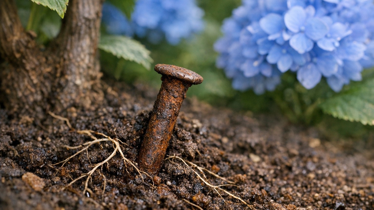 J'ai planté un clou rouillé au pied de mes hortensias : en voyant les fleurs bleuir en juin, j'ai compris ce qui se passai...