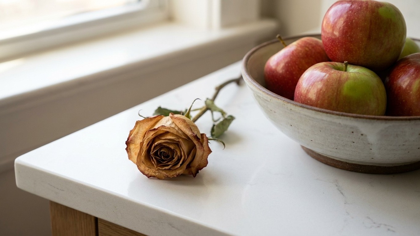Je posais toujours mon bouquet de roses sur le plan de travail près de la corbeille de fruits : une fleuriste m'a montré c...
