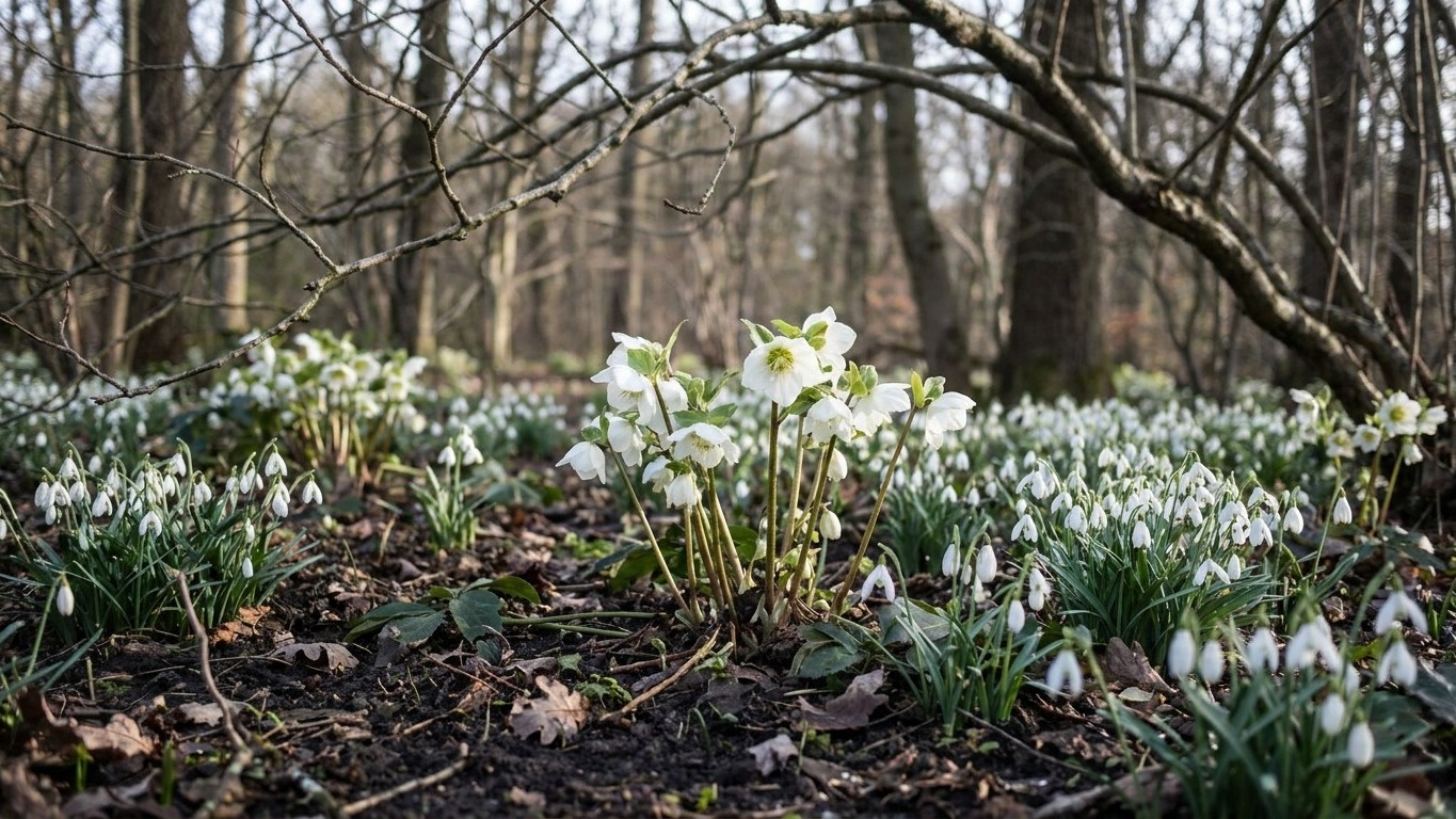Associer hellébore perce neige : le duo qui fleurit dès janvier sous les arbres
