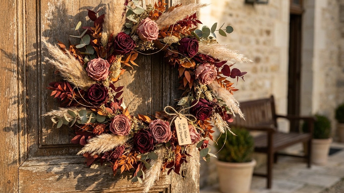 Couronne de Noël fleurs séchées cadeau : l'idée qui remplace le bouquet classique