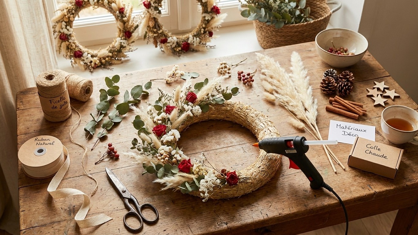 Couronne de Noël fleurs séchées DIY : le budget réel pour un rendu digne d'une boutique