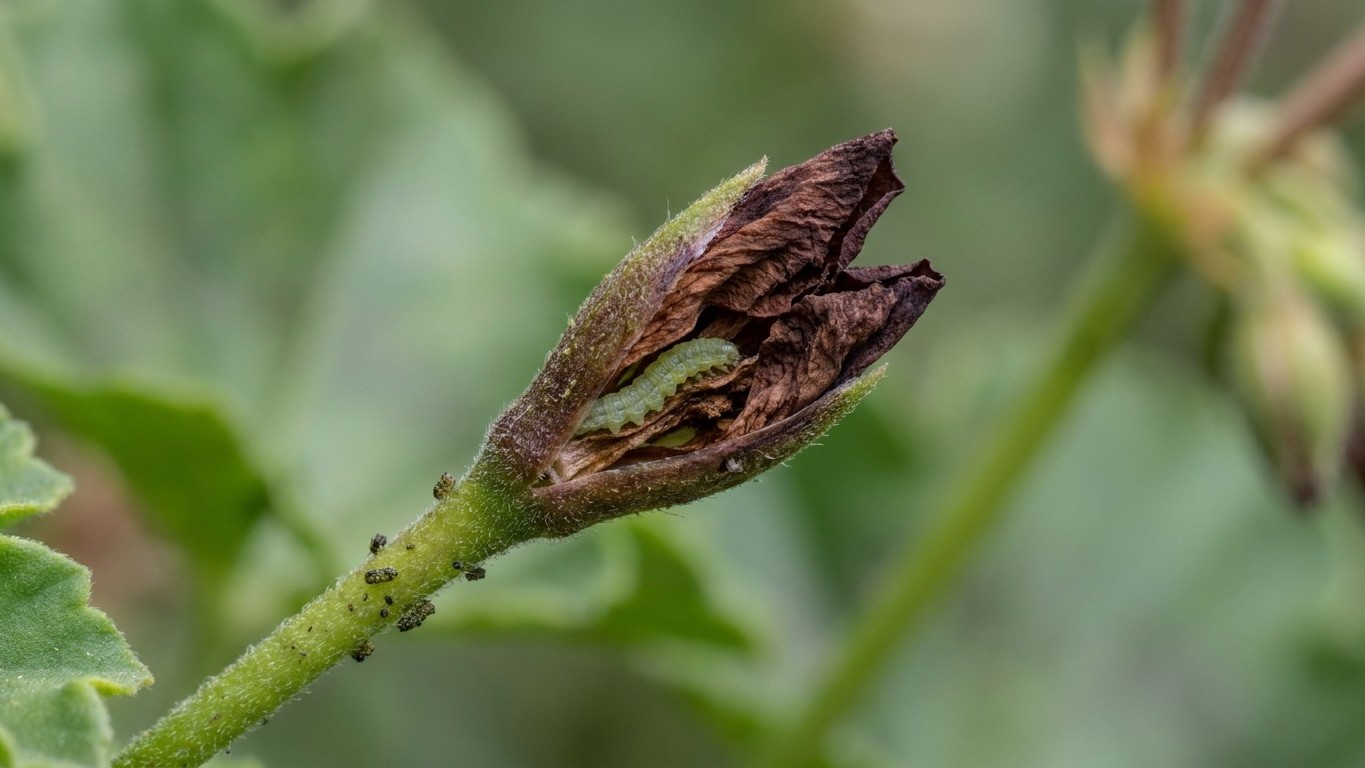 Mes boutons de pélargonium séchaient sans jamais s'ouvrir depuis le début d'août : le jour où j'en ai fendu un en deux, j'...