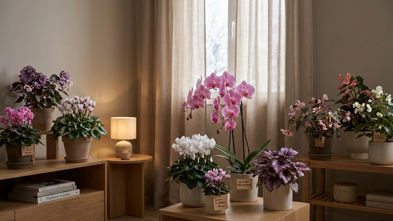 Plantes fleuries hiver maison : les 8 espèces qui tiennent sans lumière directe
