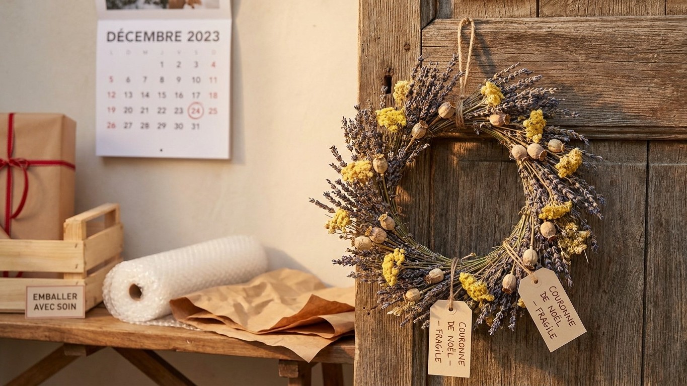 Couronne de Noël fleurs séchées livraison rapide : le délai réel avant le 24 décembre