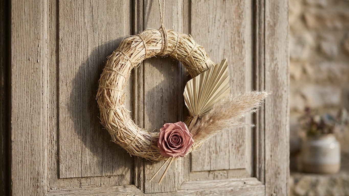 Couronne de Noël fleurs séchées minimaliste : 3 fleurs suffisent pour un effet chic
