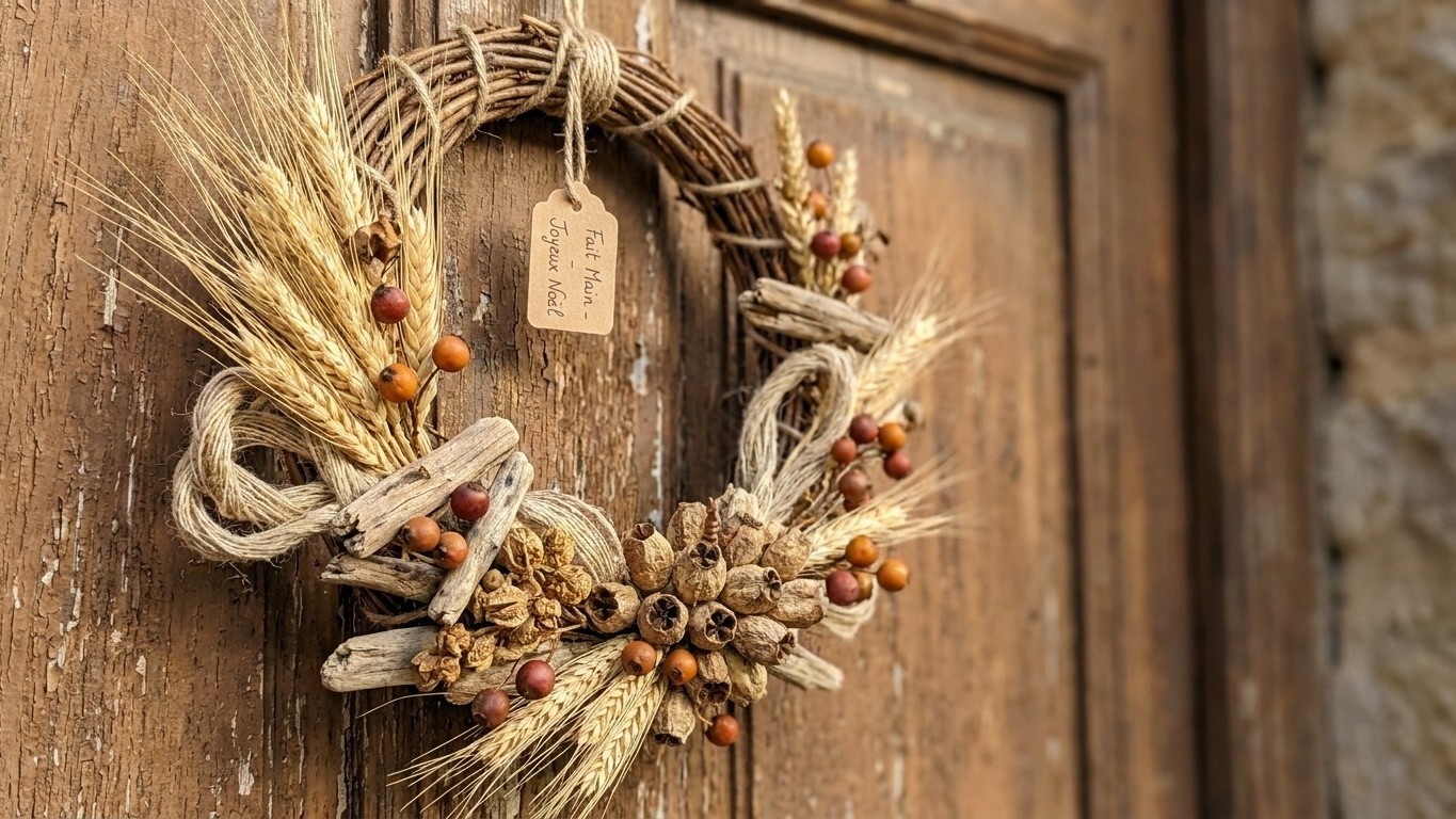 Couronne de Noël fleurs séchées naturelle : le style brut qui remplace le sapin en 2024