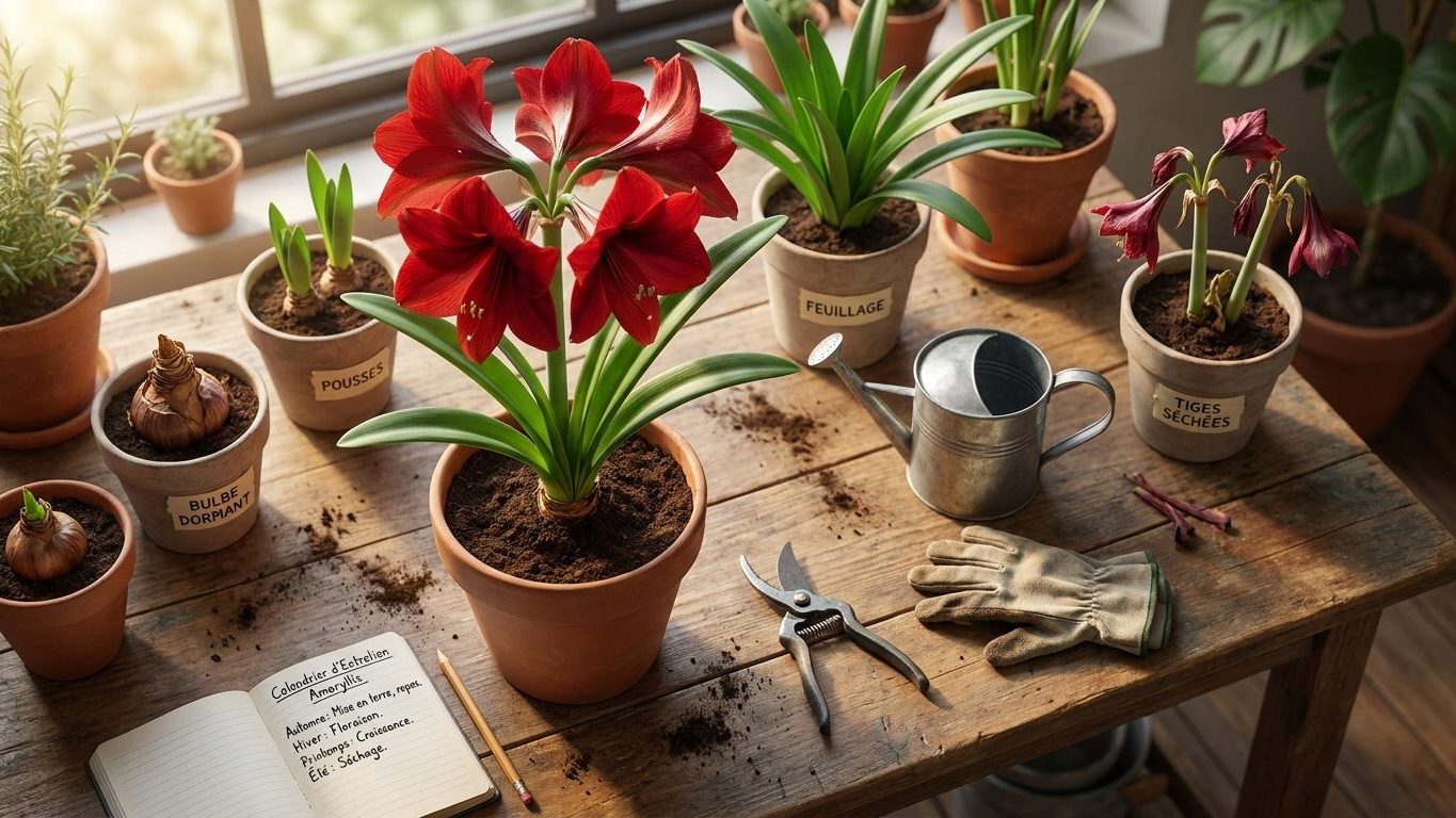 Entretien amaryllis : le calendrier mois par mois pour la faire refleurir chaque hiver