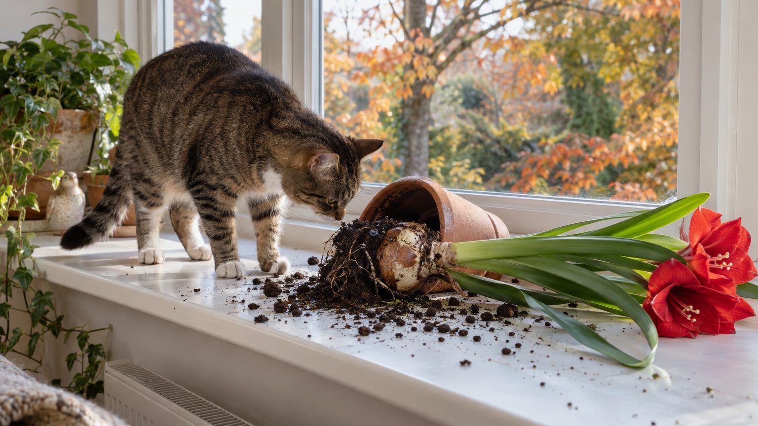 J'ai mis en pot un bulbe d'amaryllis sur le rebord de la fenêtre en octobre pour qu'il fleurisse à Noël : un matin, j'ai t...