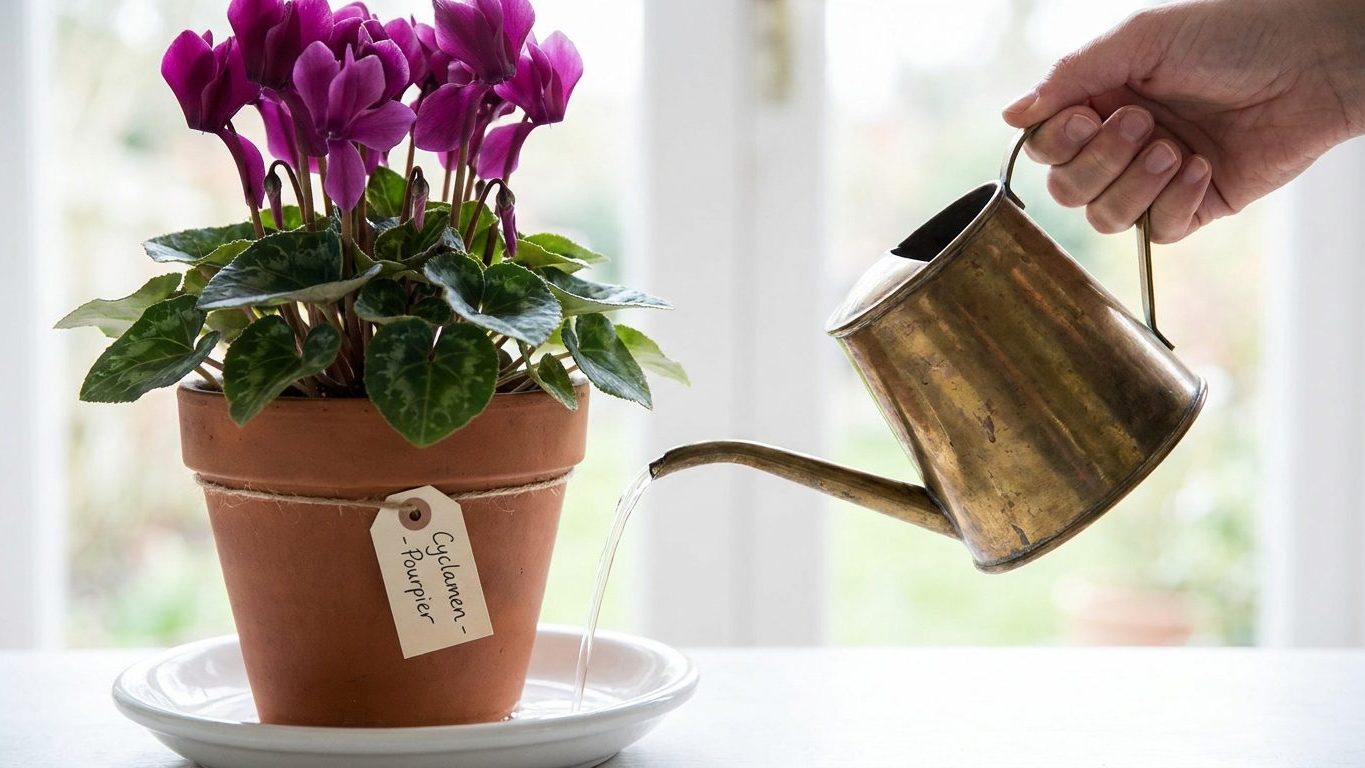 Les producteurs de cyclamens ne versent jamais l'eau sur le dessus du pot et ce n'est pas pour épargner les fleurs