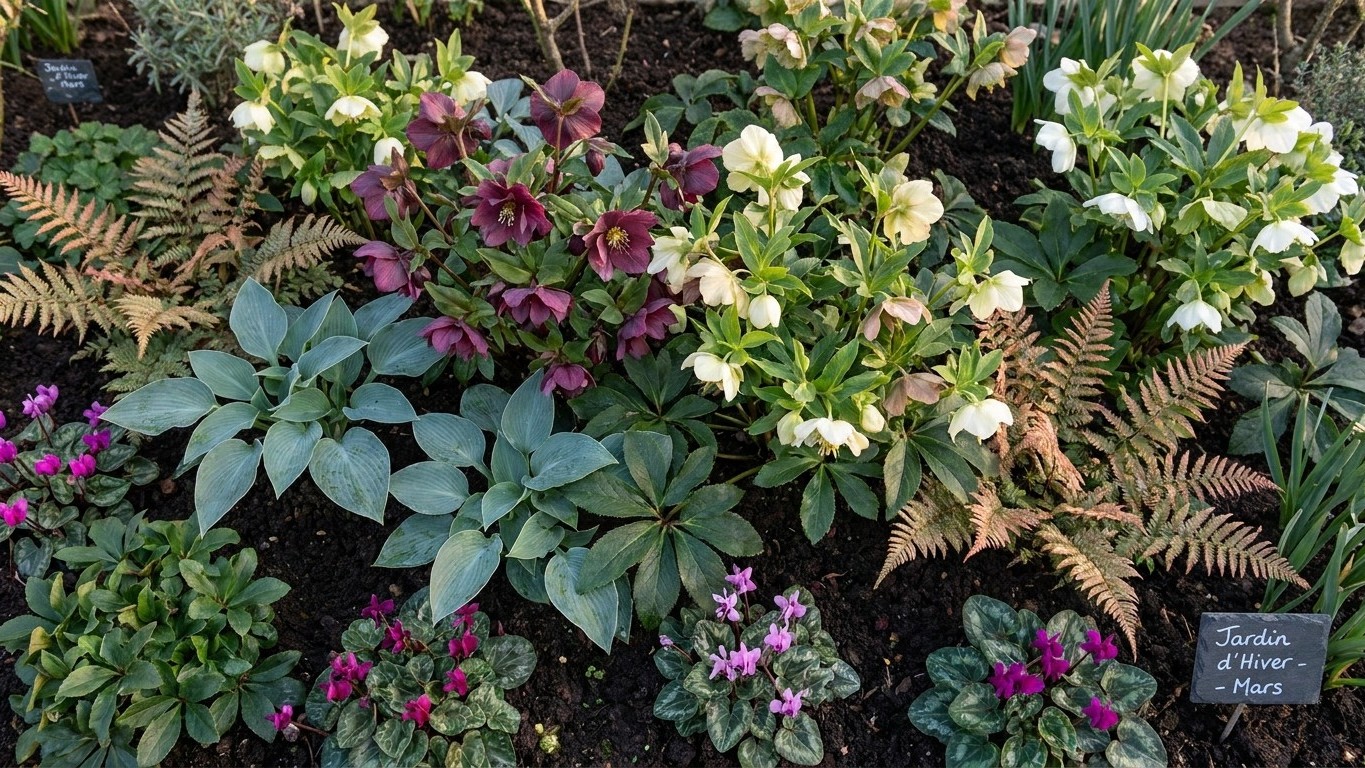 Associer hellébore autres plantes hiver : composer un massif fleuri de novembre à mars