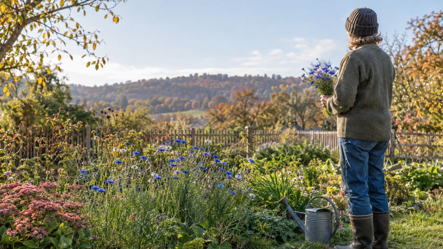 Fleur annuelle bleue : bleuet, nigelle et lobélie au jardin