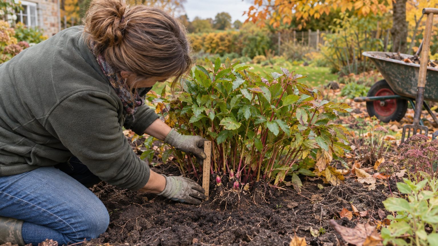 Grattez la terre au pied de votre pivoine qui ne fait que des feuilles et posez une règle à côté : c'est le test que les p...