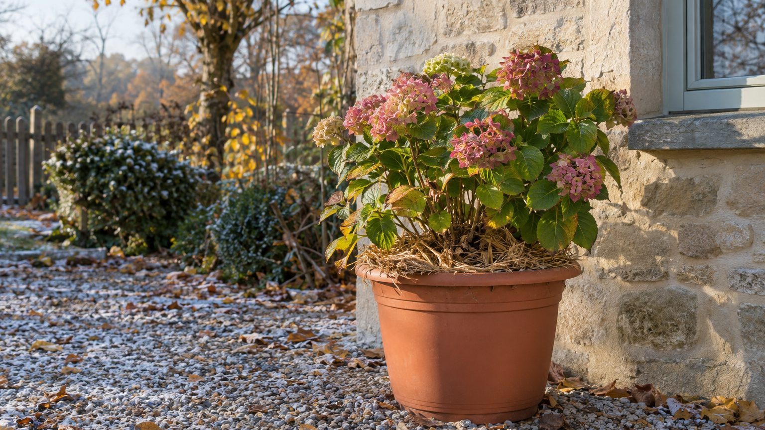 Hortensia en pot l'hiver dehors : comment le protéger du gel sans le rentrer