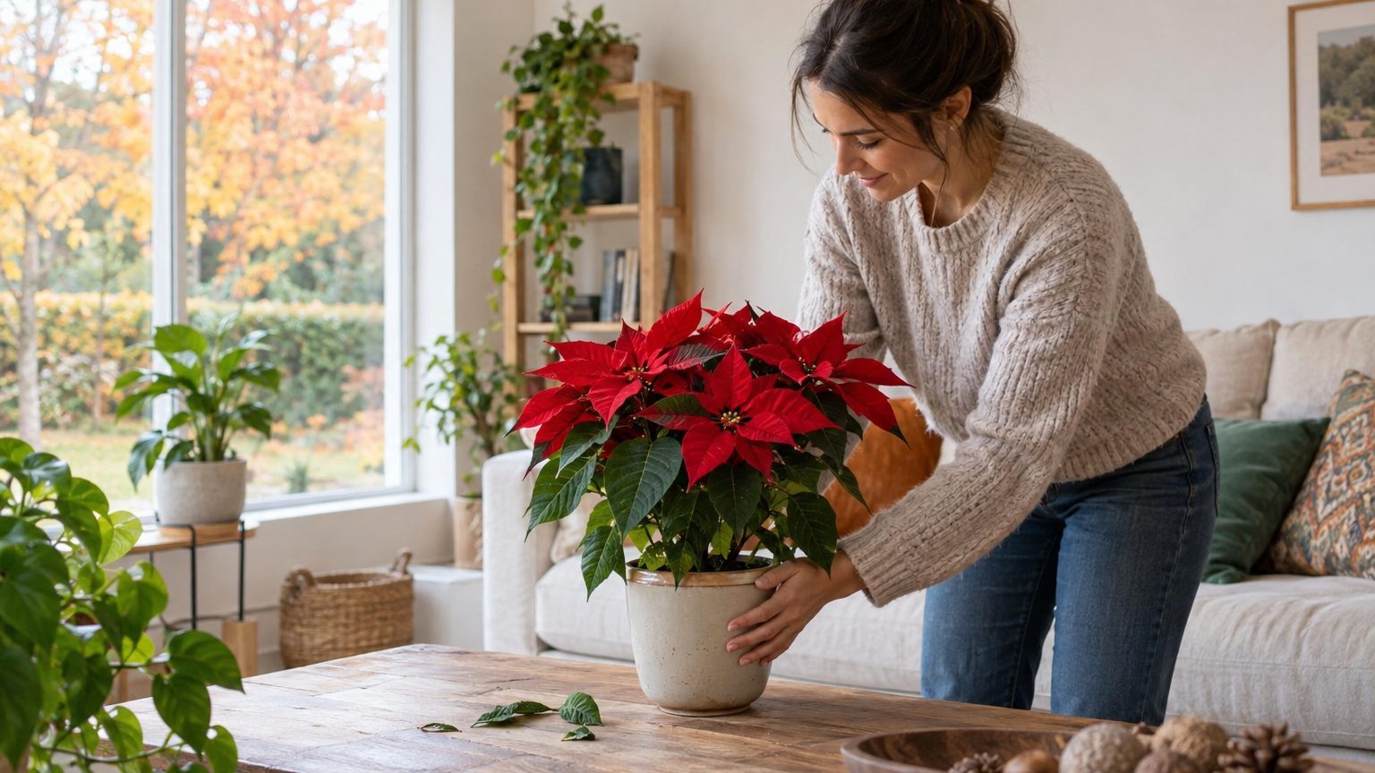 Poinsettia aux feuilles qui tombent : les 4 causes et les bons gestes pour le garder jusqu'en janvier